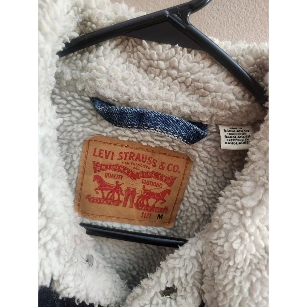 Vintage LEVI'S Sherpa Fur Lined Trucker Denim Jacket Mens Blue Ranch Coat Size M